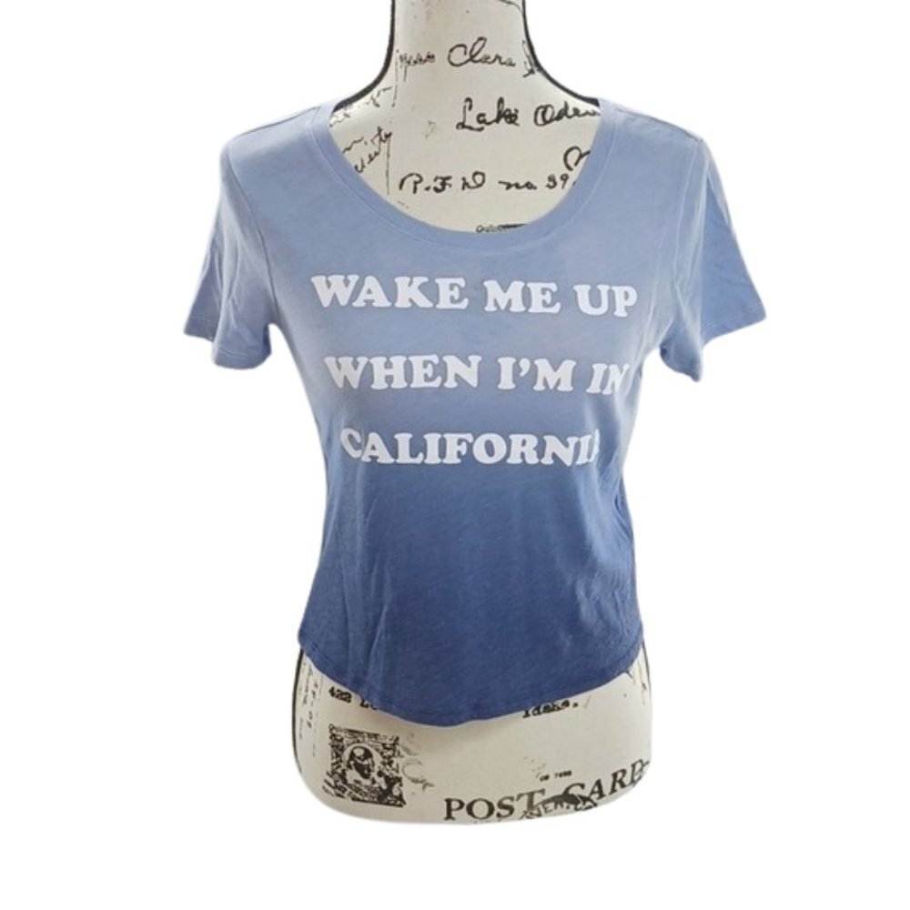 Hollister Shirt Cropped Stretch California Crew Neck Blue Fade Graphic T Shirt